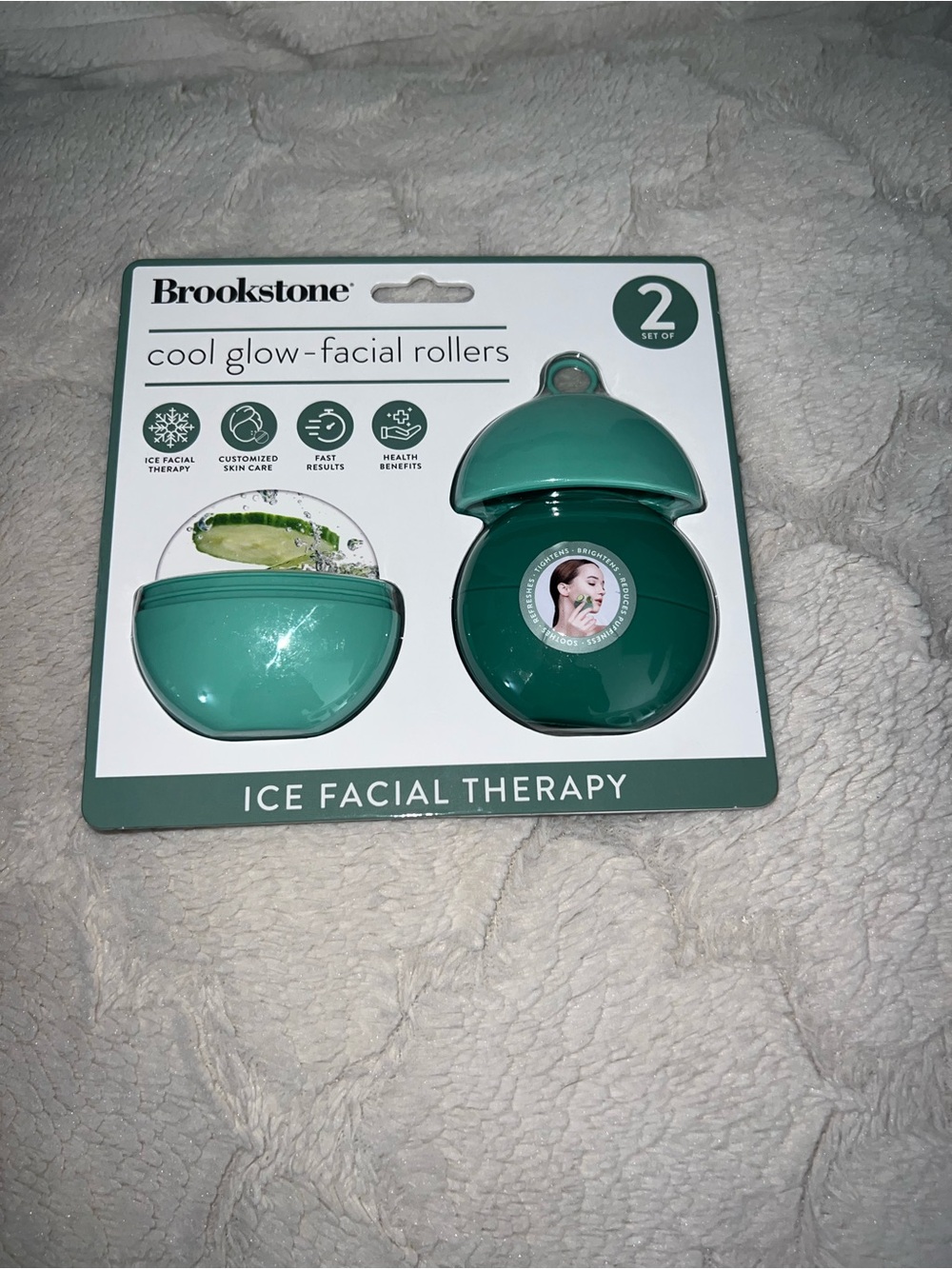 Brookstone Green Cool Glow Ice Facial Roller Duo